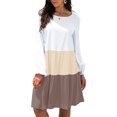 thumbnail image 1 of Robe à Manches Longues pour Femme, Col Rond, Fluide, Ample, Plissée, Khaki S, 1 of 6