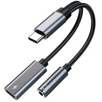 USB c to 3.5mm Headphone and Charger Adapter with 60w Fast Charging, 2-in-1 USB C PD 3.0 Charging Port to Auxiliary Audio Jack and Fast Charging Dongle Cable Cord (2 Ports - Gray)