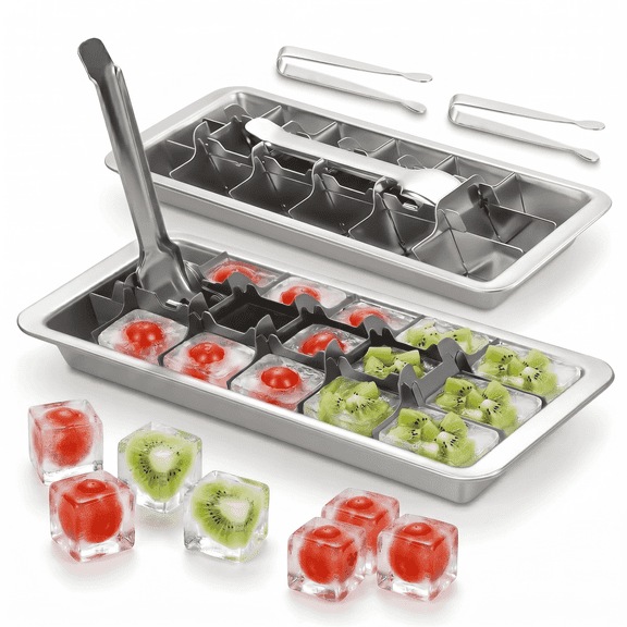 2 Pcak Stainless Steel Ice Cube Trays,18-Slot Ice Trays for Freezer,Metal Ice Cube Trays with Lever Release,304 Stainless Steel Ice Cube Trays,Ice Cube Tray for Parties Picnics Bar & Kitchen Freezer