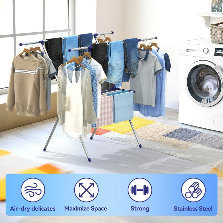 MONVANE Collapsible Drying Rack Foldable Clothes Stand Stainless Steel for Laundry Indoor Outdoor Use Walmart