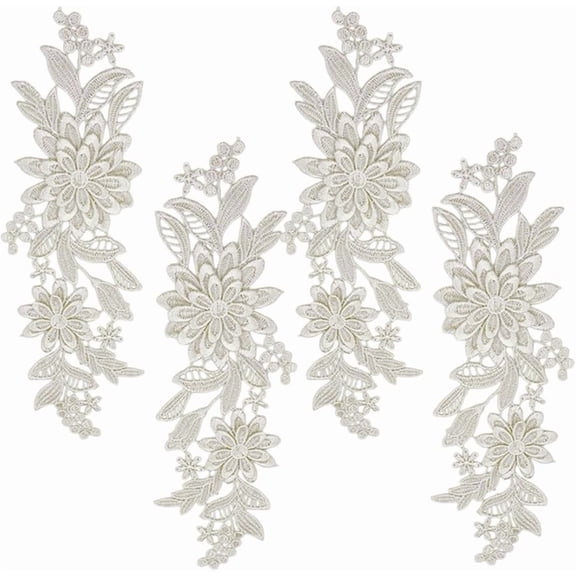 2 Pairs 4Pcs White 3D Flowers Lace Applique Sew On Embroidered Floral Appliques Vintage Soild Polyester Embroidery Patches