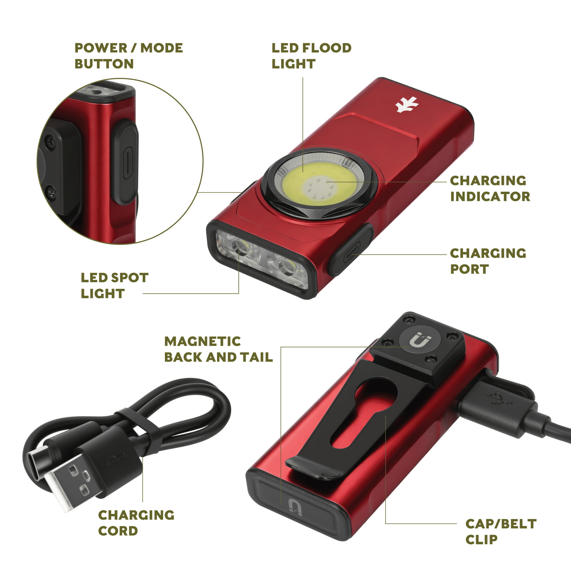 Swiss Tech 500-Lumen Rechargeable EDC Clip Work Light, Red