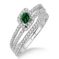 thumbnail image 1 of 2 Carat Emerald & Diamond Bridal Set two row halo on 10k Yellow Gold, 1 of 2