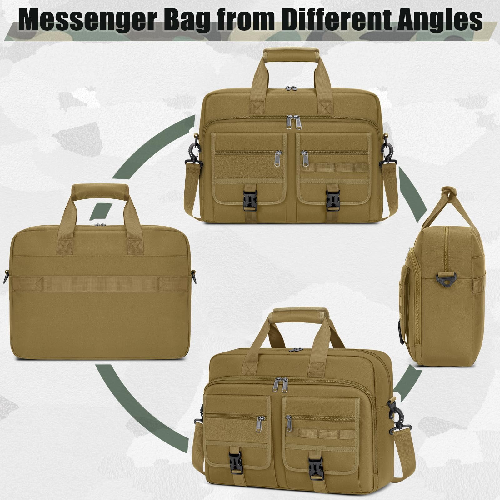 RAINSMORE 15.6 Inch Laptop Bag for Men Messenger Bag Business Laptop Briefcase with MOLLE System Large Travel,Khaki