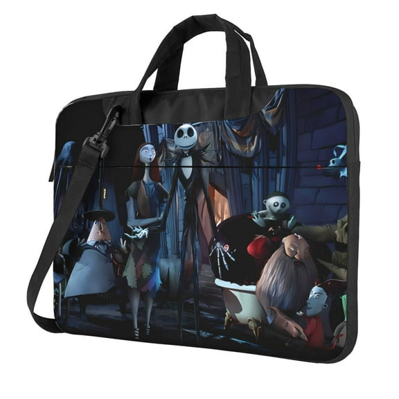 Lsque The Nightmare Before Christmas Pattern Laptop Bag – Portable & Slim Single-Shoulder Computer Case with Adjustable Strap, Protective, Lightweight for 13”/14”/15.6” Laptops
