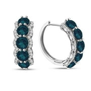 7.12 Carat Genuine London Blue Topaz & White Topaz Hoop Earrings in Sterling Silver