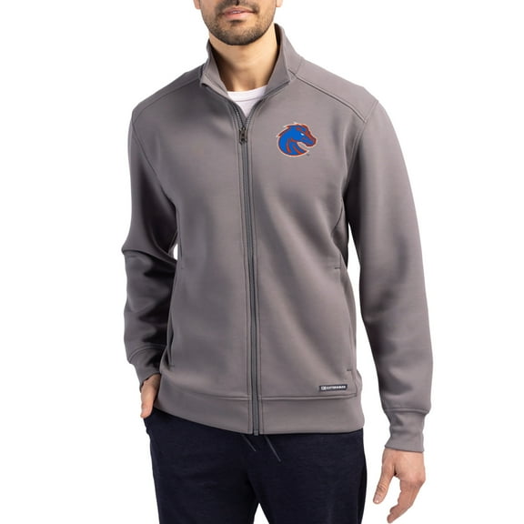 Men's-Cutter & Buck  Gray Boise State Broncos Roam Eco Recycled Full-Zip Jacket