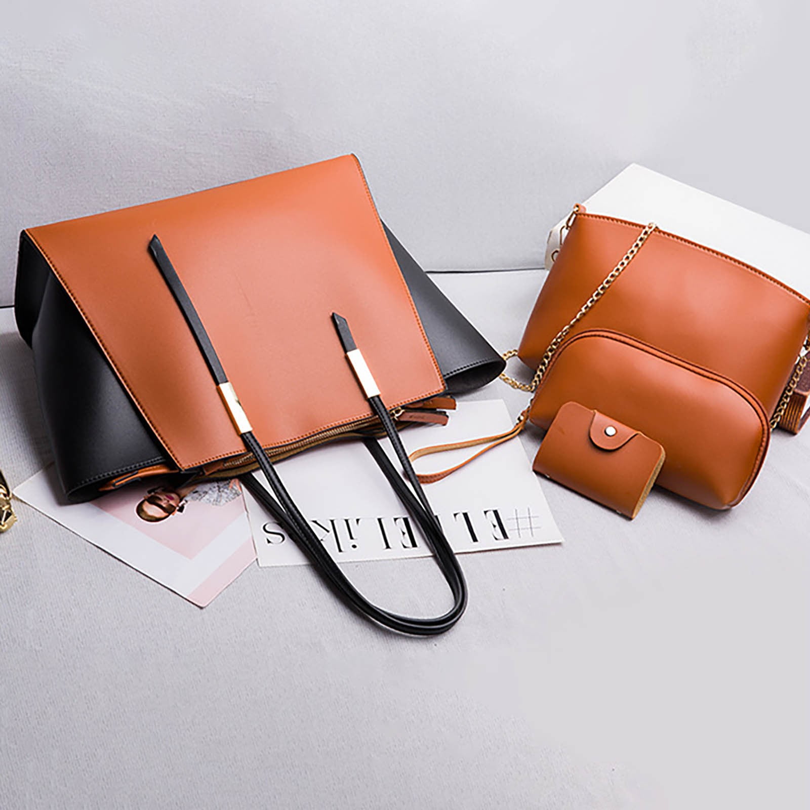 ZTTD Women's Tote Bags Fashion Lady Leather Three Piece Shoulder Bag Wallet Shoulder Bag Portable Crossbody Bag Women's Bag