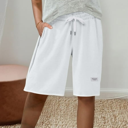 OHGOD High Waisted Sweat Shorts - Cotton Shorts Women - Womans Shorts - Black Sweat Shorts for Women - Cozy Waffle Weave Casual Shorts with Elastic Waistband for Comfort - White - 2XL