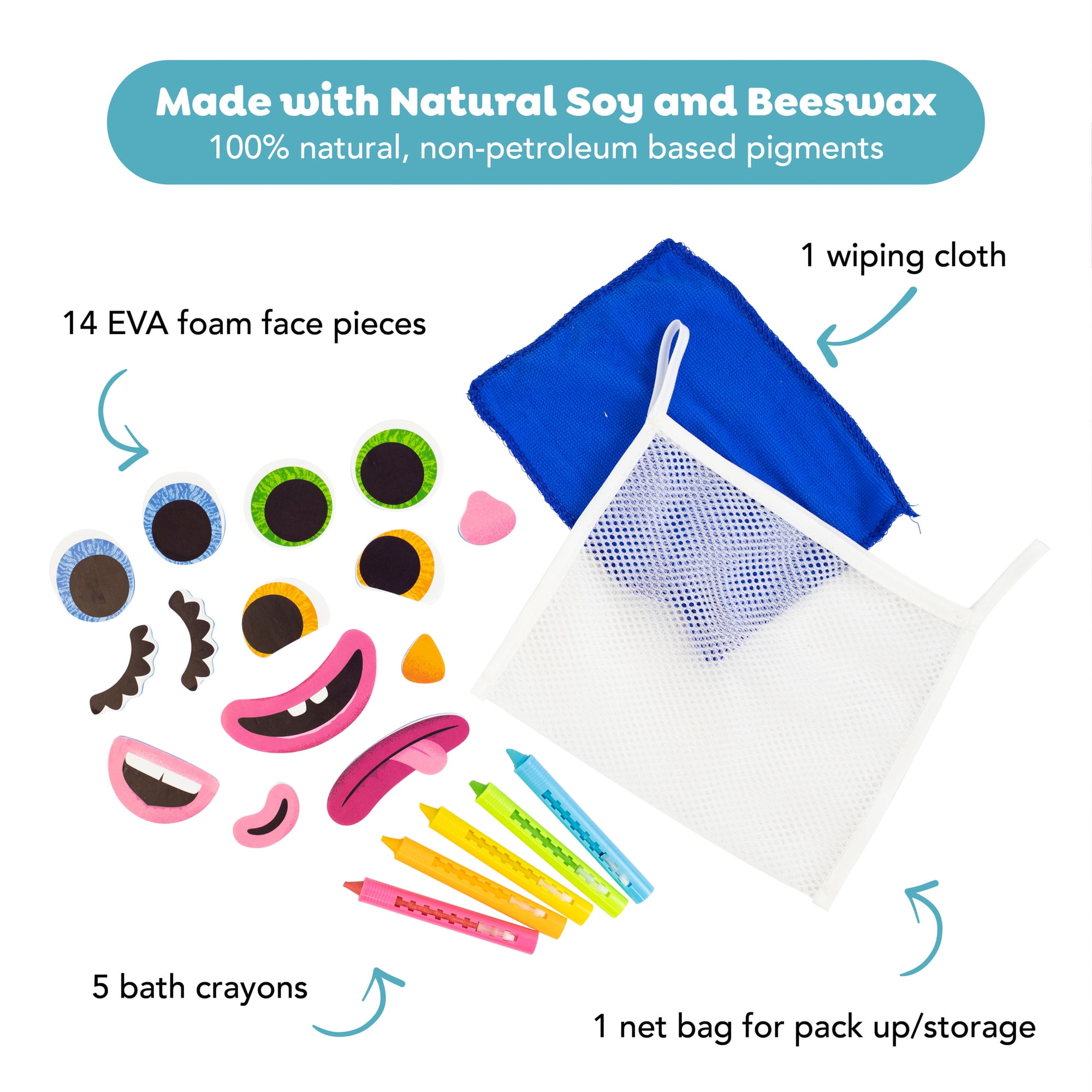Tiger Tribe Bath Faces Toy for Toddlers - Creative Bathtime Fun with Foam Features and Crayons - Develop Fine Motor Skills and Imaginative Play
