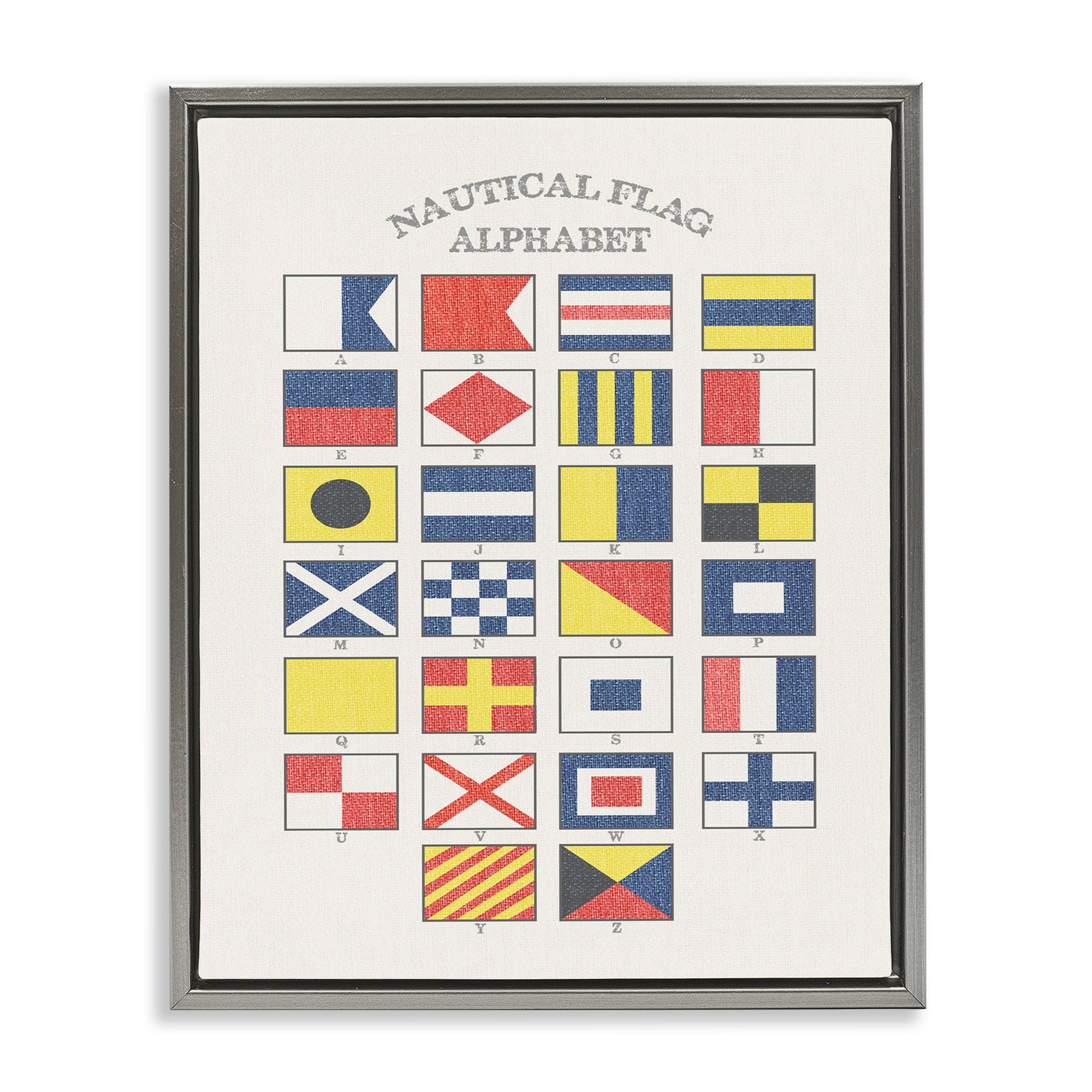 Stupell Industries Nautical Flag Alphabet Luster Gray Framed Floating Canvas Wall Art, 16x20, by Daphne Polselli