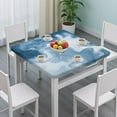 thumbnail image 3 of Blue White Marble Pattern Square Fitted Tablecloth with Elastic Edge,Square Table Cover,Washable Elastic Table Cover for Home Kitchen Party Decor 34"x34", 3 of 6