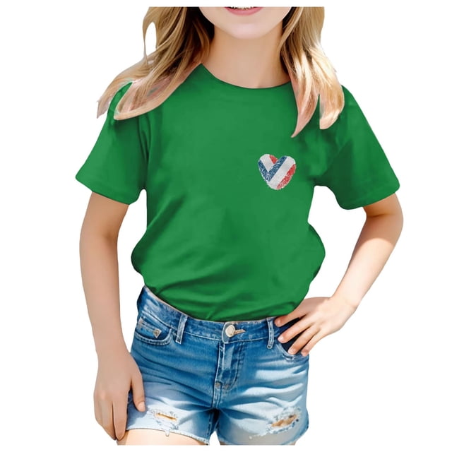TIEVOSA Garçons Filles Imprimés Manches Courtes T-Shirt Hauts Vêtements pour 8-9 Ans (Vert)