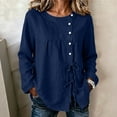 thumbnail image 2 of Klisyaur Womens Crew Neck Shirts Side Button Up Long Sleeve Tunic Tops Casual Loose Comfy Fall Winter Blouses, 2 of 8