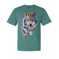 thumbnail image 1 of Wild Bobby, Wolf Oil Painting, Animal Lover, Garment-Dyed Washed Look Short Sleeve T-Shirt, Emerald, Large, 1 of 3