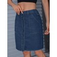 thumbnail image 4 of Womens Dark Wash Denim Button-Front A-Line Mini Skirt With Pockets, 4 of 12