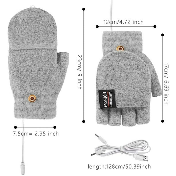 1 Paire de Gants Chauffants USB Femmes Hommes Mitaines Mains D'hiver Gants  D'ordinateur Portable Chauds avec 3 Réglages Demi-Doigts Complets Chauffant