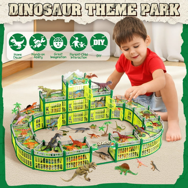 Hot Bee 400pcs Dinosaur Dollhouse Playset for Kids, 36 Realistic Dinos  3-Tier Large Battle Cage, Interactive DIY Playhouse Toy for Boys Girls Ages  3+