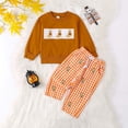 thumbnail image 2 of YDFCWXW Toddler Baby Boys Clothing Set Fashionable Embroidery Long Sleeve Pullover with Plaid Pants 2 Pcs Outfits (Brown, 2-3 Years), 2 of 6