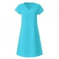 thumbnail image 2 of JUNWELL Robes d'Été pour Femmes 2023 Coton Lin Robe Décontractée Col en V Manches Courtes Ample Grande Taille, 2 of 6
