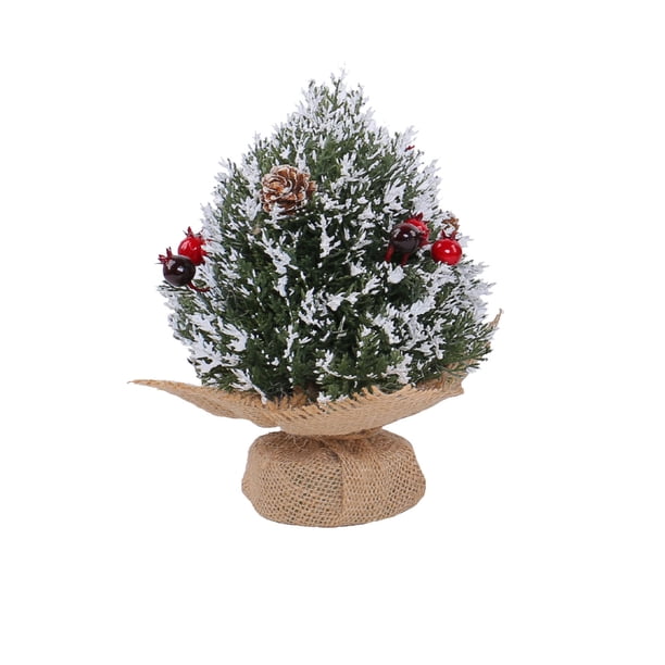 Mini Árbol De Navidad Árbol De Navidad De Mesa Con Nieve Y Base De Madera Árbol De Navidad Con Bayas Rojas Para La Decoración Del Hogar En La Fiesta De Navidad