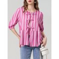 thumbnail image 4 of Raccmtaty Women's Spring Summer Casual Shirts 3/4 Sleeve O Neck Solid Color/Striped Blouse, 4 of 7