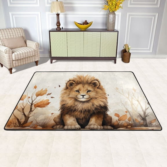 Lion Leaves Browm Area Rug Washable 72 x 48 Floor Carpet Mat Non Slip for Bedroom Living Room Kids Room Home Decor