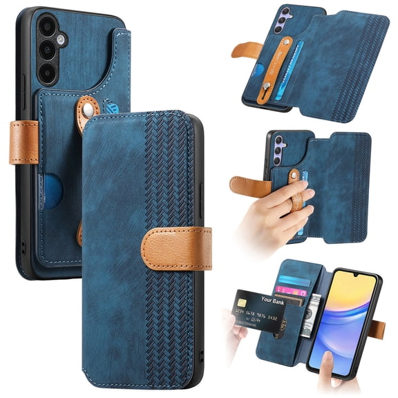 Dteck for Samsung Galaxy A13 5G Wallet Case with RFID Blocking Credit Card Holder,Wristband Strap Kickstand PU Leather Flip Shockproof Cover Women Men for Galaxy A13 5G Case,Blue