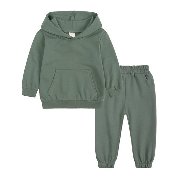 Newborn Knit Sweater Deals Kid's Tracksuits 2 Piece Athletic Hoodie Tracksuit Set Activewear Solid Sweatshirt Sweatpant Sports Set for Boys Girls Sweatsuit Baby Sweatshirt Green 2-3T