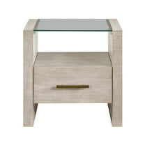 Steve Silver Garland Modern End Table with One Drawer and Glass Top, Washed Parchment