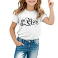 thumbnail image 4 of XUELUO Juniors Girls Tops & T-Shirts Summer Father's Day Cartoon Print Crew Neck Short Sleeve Loose Casual Fashion T-shirts Holiday Wear,White,10-11 Years, 4 of 4