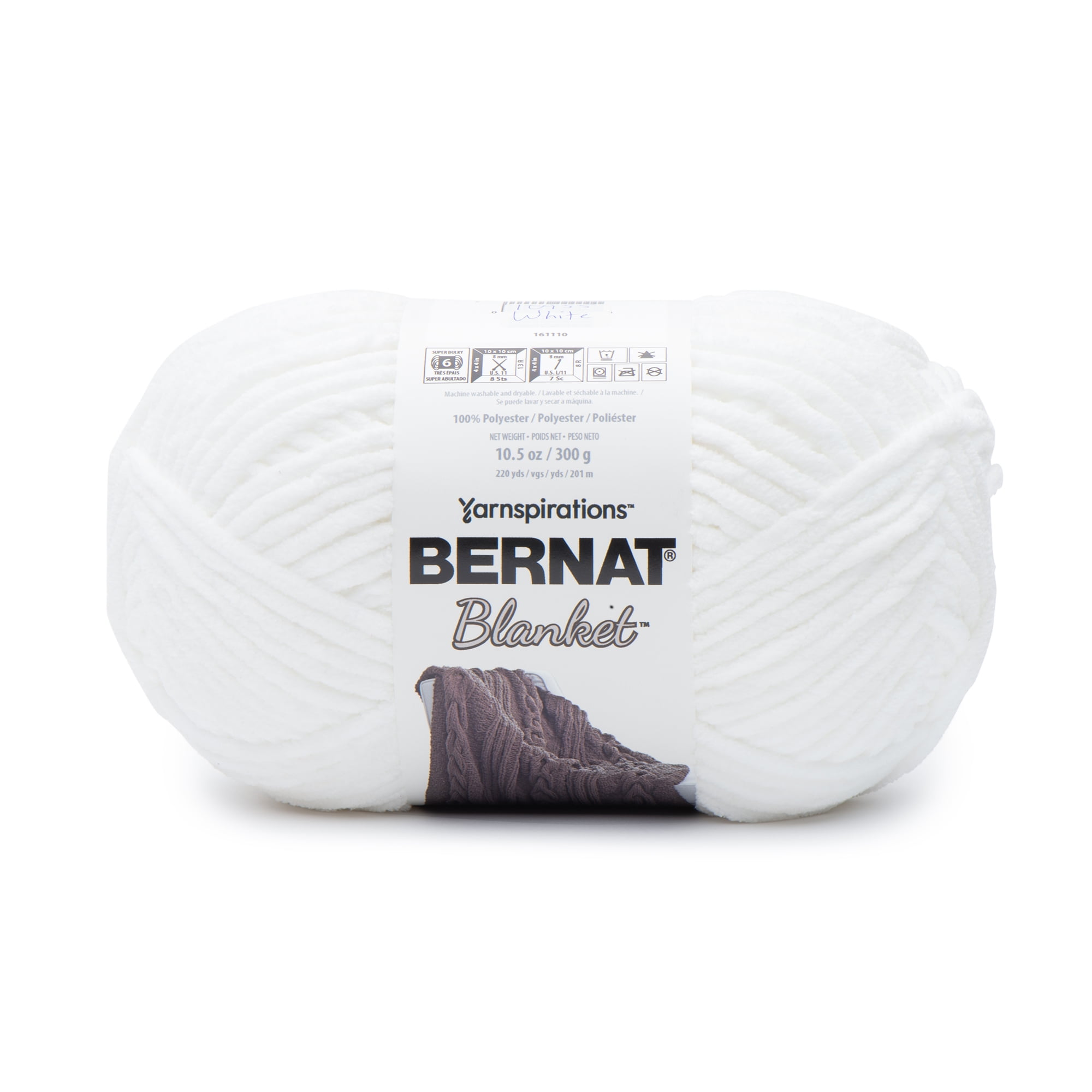 Bernat Blanket #6 Super Bulky Polyester Yarn, White 10.5oz/300g, 220 Yards