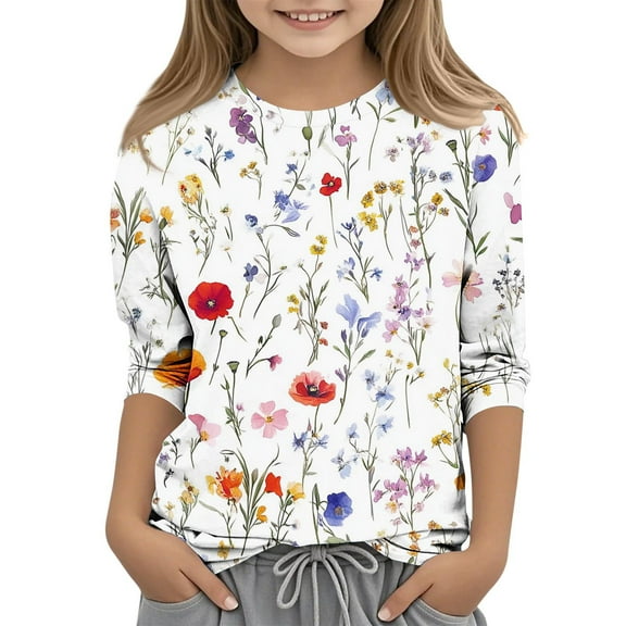 Cute Shirts for Teens Girls Trendy Round Neck Top Short Sleeve Tops for Girls 8-10 Floral Print Top Blouse for Girls Size 14-16 items ordered by me