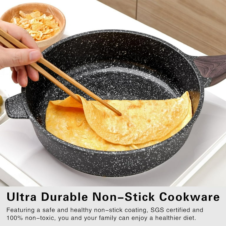 Nonstick Deep Frying Pan with Lid 10 Inch Large Skillet Granite Stone Saute Pan for Cooking