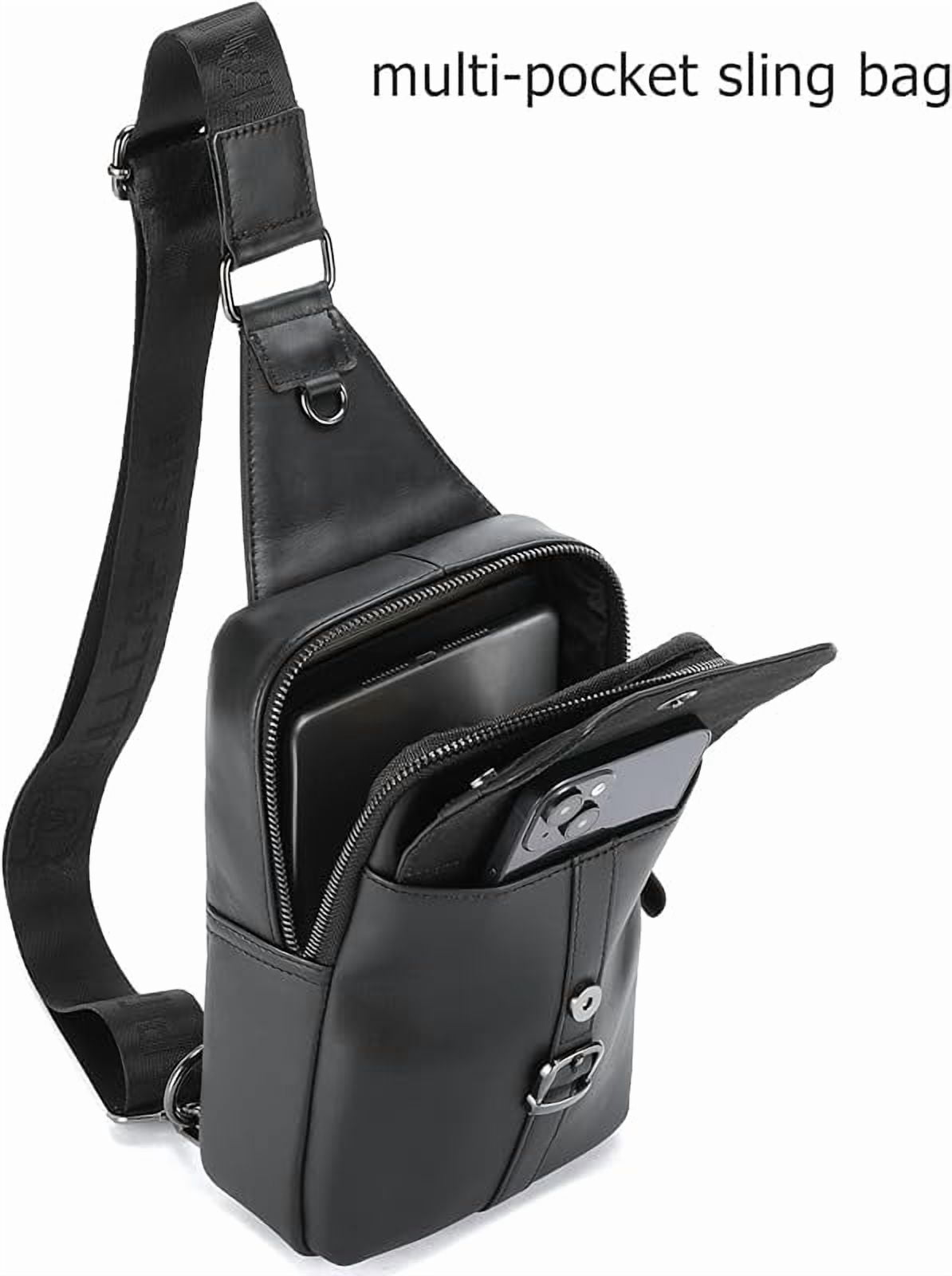 BULLCAPTAIN Men's Leather Samll Crossbody Backpack Sling Chest Bag for Hiking Travel