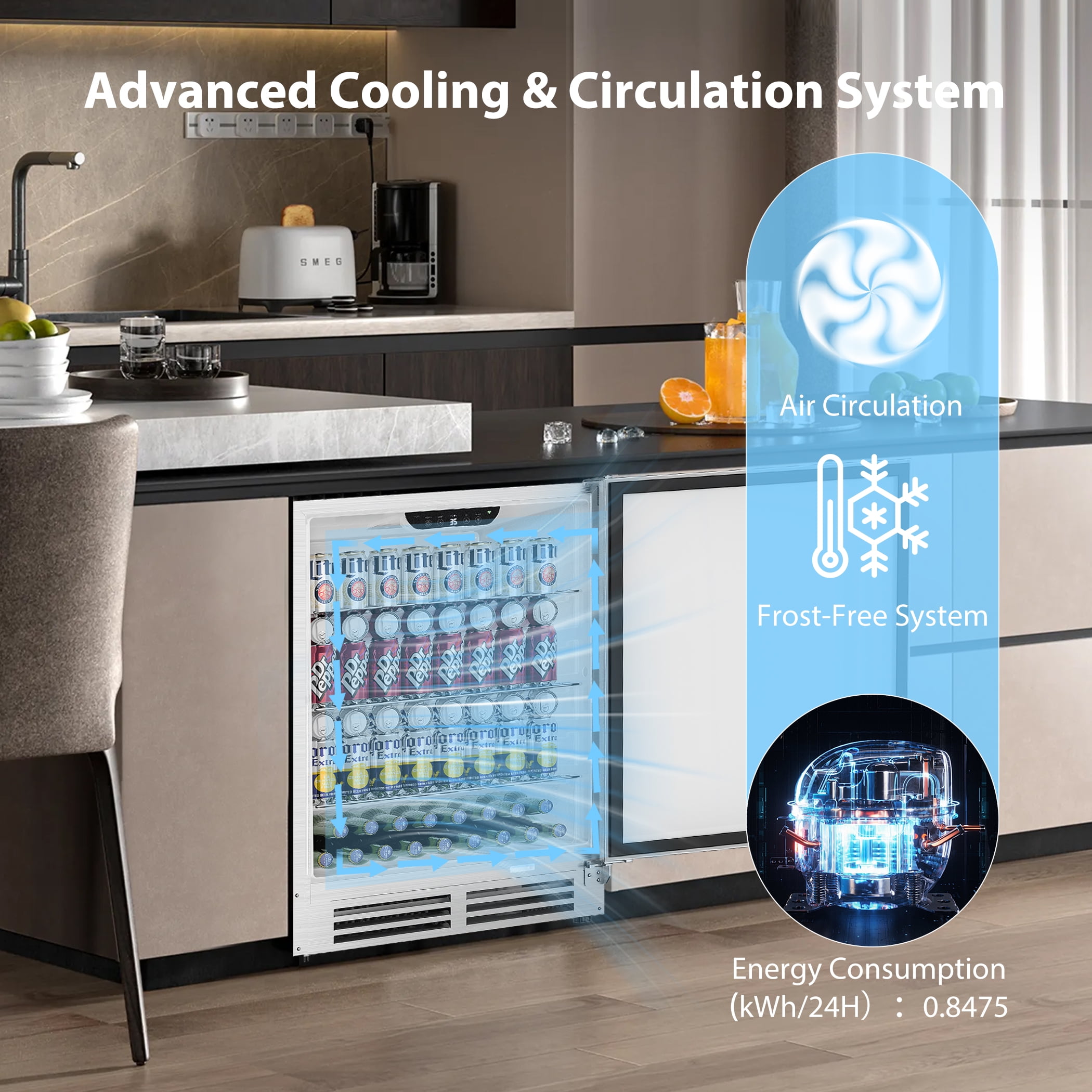 Coolake 24″ Outdoor Refrigerator for Patio, 5.3 Cu.ft/180 Cans Under Counter Beverage Cooler, Stainless Steel Built-in or Freestanding Weather Proof Beverage Fridge for Backyard Kitchen