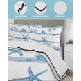 thumbnail image 4 of Quilts Queen Size Bedding Set, Blue Coastal Starfish Lightweight Quilted Comforter, Summer Conch Sea Fish Stripes Soft Reversible Bedspread Coverlet with Pillow Covers for All Season, 90" x 96", 4 of 7