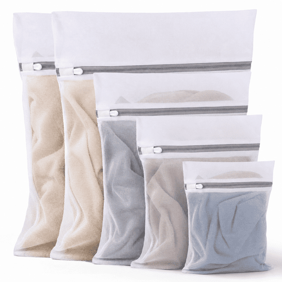 Icreopro 5-Pack Mesh Laundry Bags,Reusable Fine Mesh Washing Bags for Clothes,Lingerie,Underwear