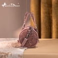 thumbnail image 4 of Montana West Mini Barrel Crossbody Bag Western Tooled Design with Buckle, Dark Pink, 4 of 6