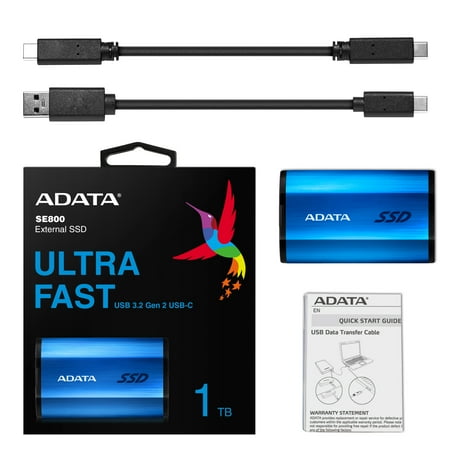 ADATA - SE800 1TB IP68 Rugged SuperSpeed External USB 3.2 Gen 2 USB-C Portable SSD - Blue