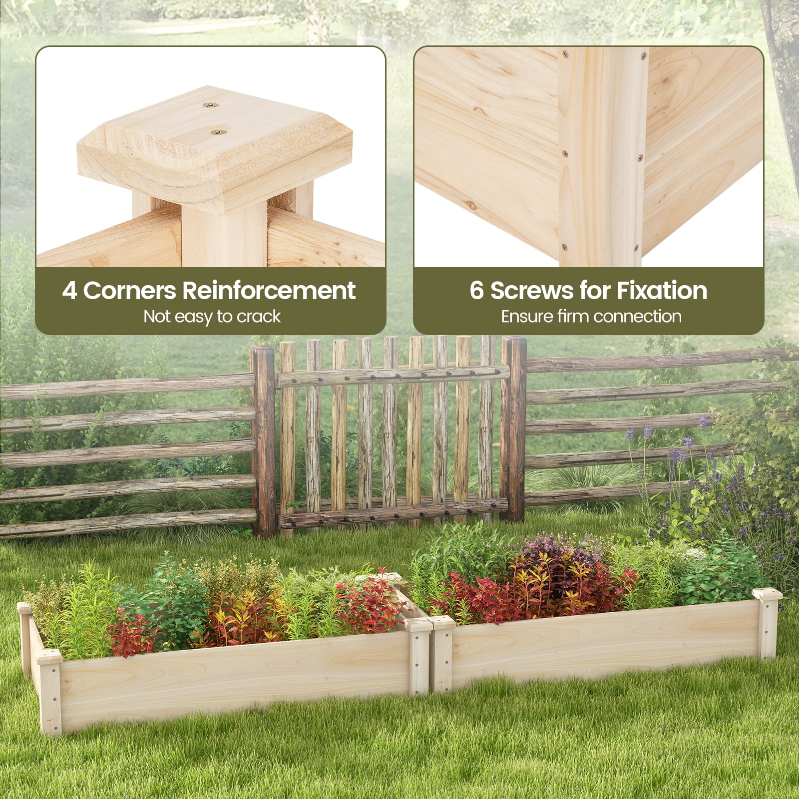 Topbuy Wooden Raised Garden Bed Rectangular Planter Box for Vegetables Fruits Flowers Herbs Outdoor Elevated Planting Bed for Garden