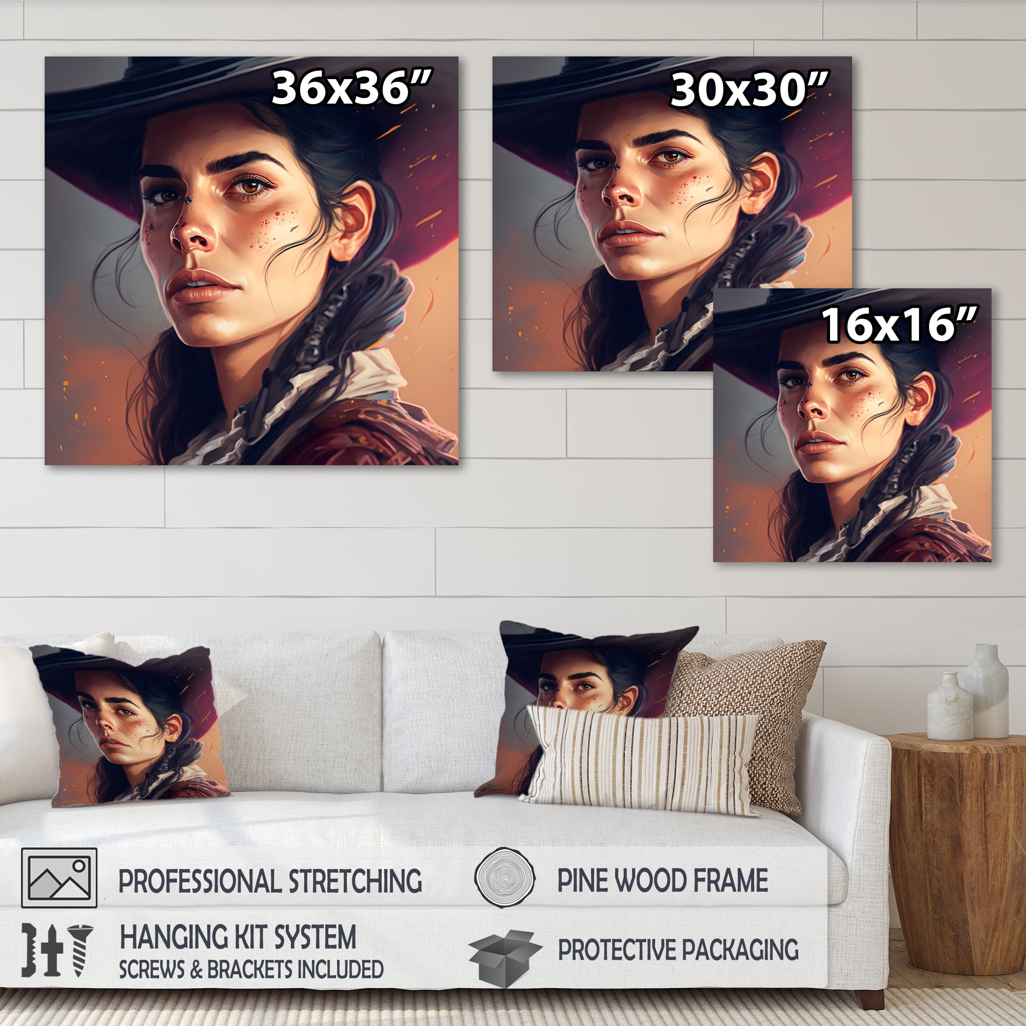 Designart Western Cow Girl I Canvas Wall Art