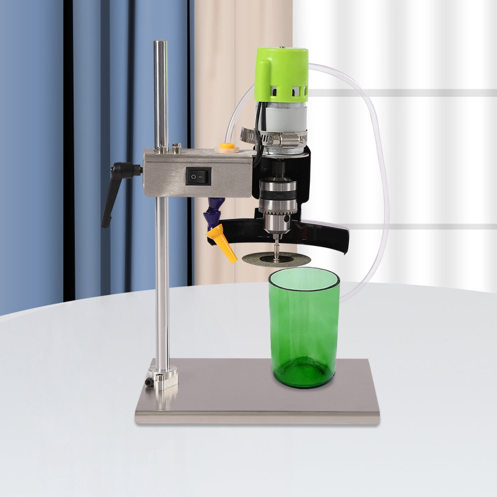 150w 110-240V Electric Glass Bottle Cutter Glassware Cutting Machine 6000rpm with Saw Blades, Water Pipe,Chuck Key, Hole Opener,Grinding Head for DIY Flower Pots, Pen Containers, Decorations