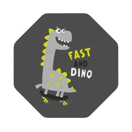 

Coaee Cute Dinosaur Skate On Grey Background Print Leather Coasters Set of 6 Non-Slip Washable Cup Coasters for Home Office Bar Octagon