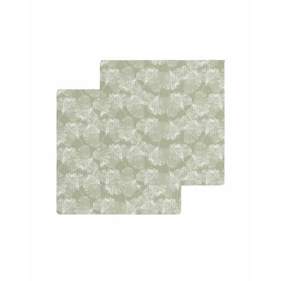 Sage Green Leaves Kitchen Dish Towels for Drying Dishes Set of 2, Vintage Abstract Art Botanical Waffle Weave Microfiber Terry Hand Tea Bathroom Towels Quick Dry & Absorbent Towel 12x12