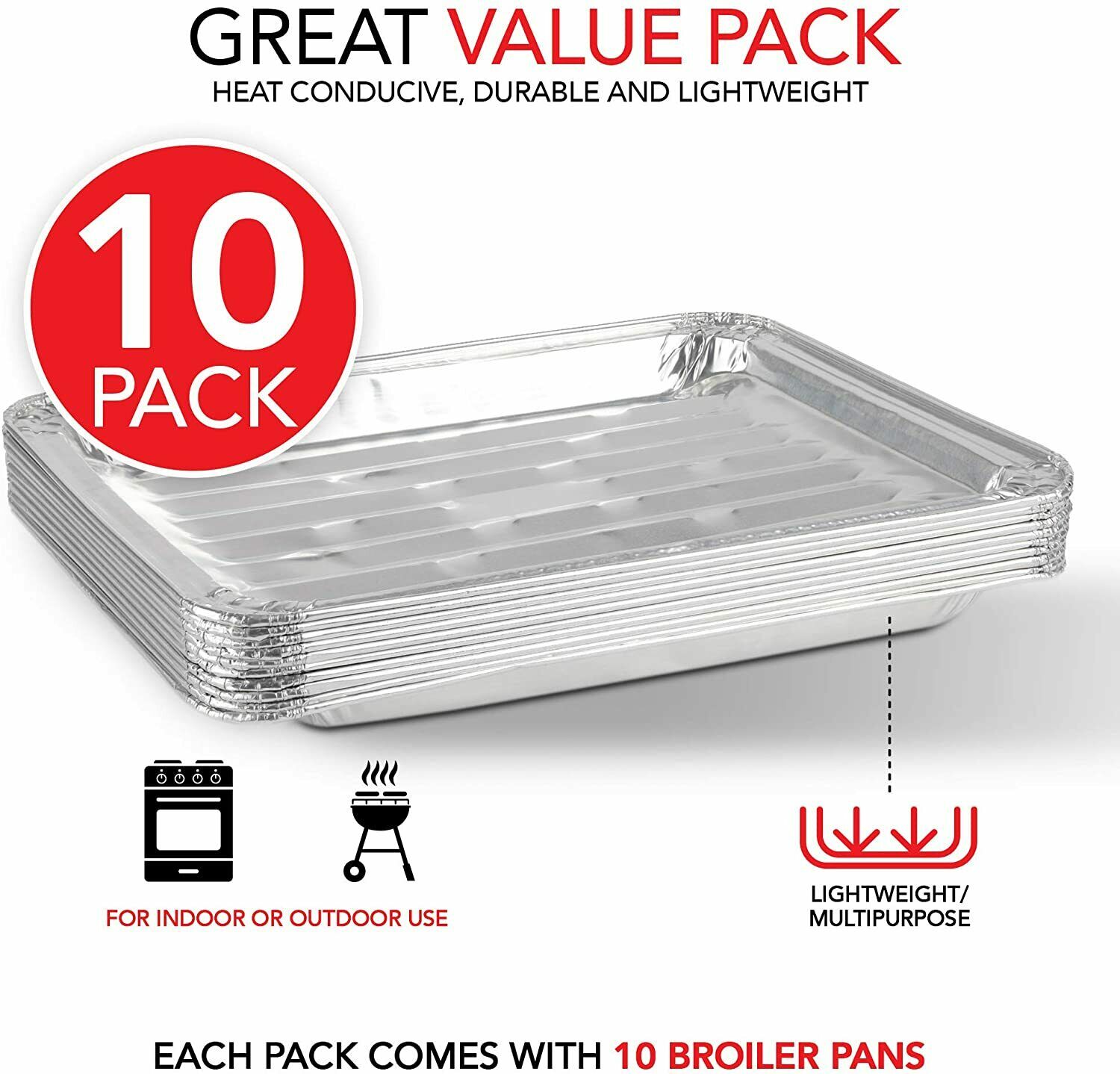 10 Pieces Disposable Aluminum Broiler Pans Baking Broiling Roasting