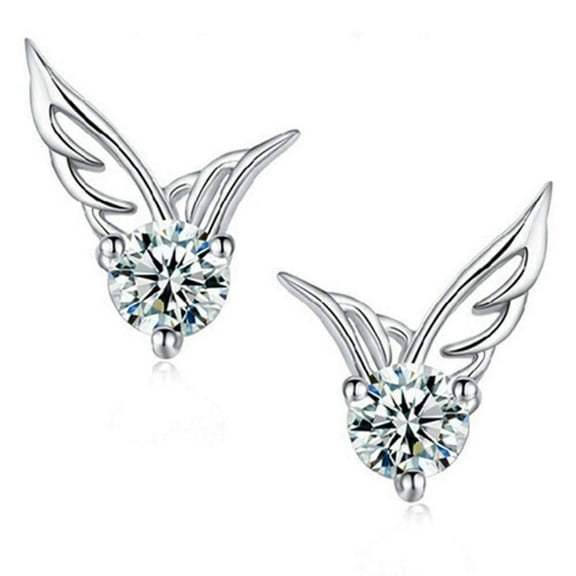 14K White Gold Plated Tiny Wings Austrian Crystal Stud Earrings For Woman