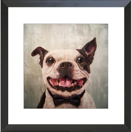 227 Matt - Buyartforless FRAMED A Black Tie Affair Grinning Dog by Lucia Heffernan 16x16 Boston Terrier Bowtie Art Print Poster Humor Matted