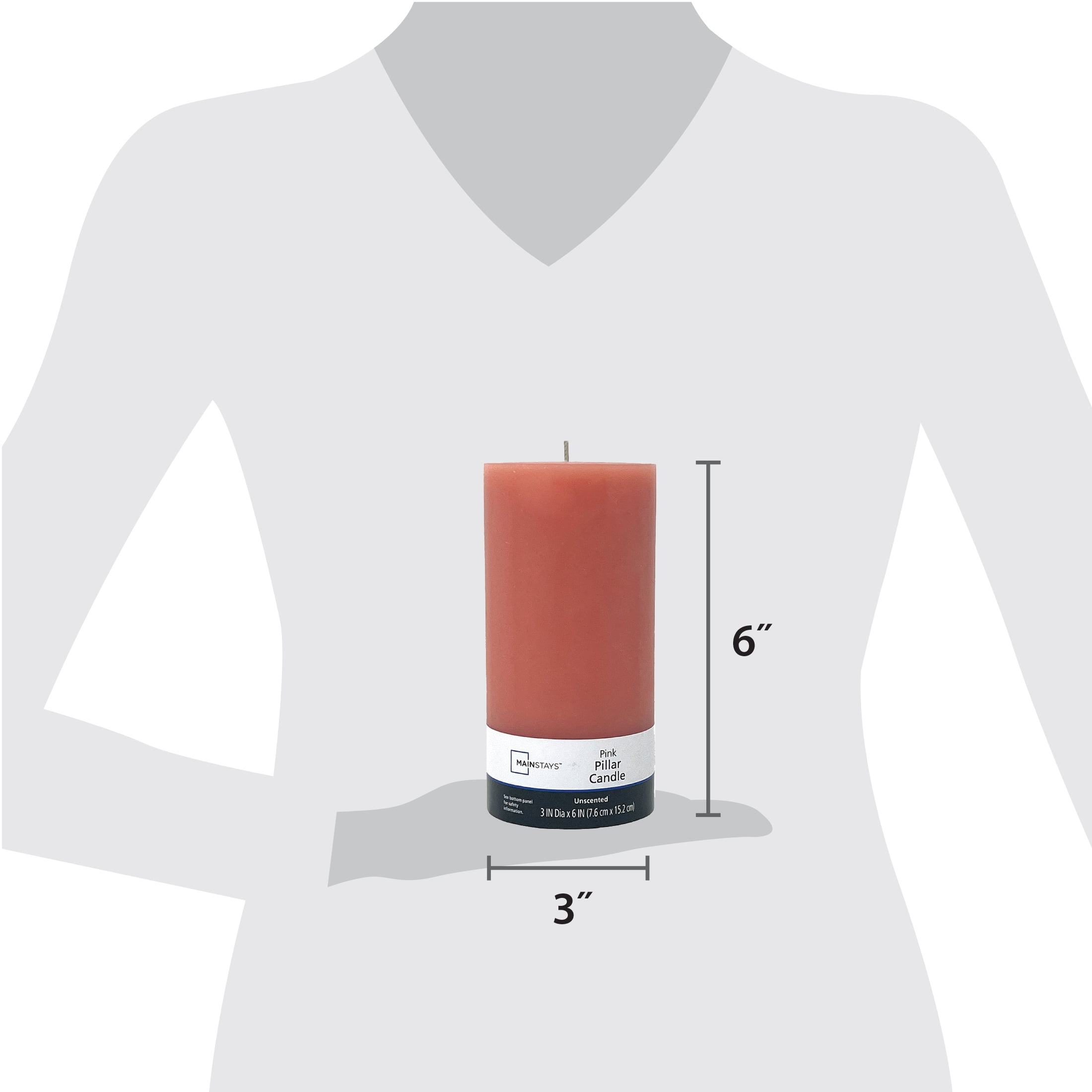 Mainstays Single Wick 3" x 6" Pillar Candle, Unscented, Pink