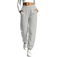 thumbnail image 2 of Winter Casual Jogger Sweatpants for Women Elastic Waist Loose Fit Ribbed Cuffed Ankle Athletic Workout Lounge Fall Winter Everyday Pants with Pockets, 2 of 7